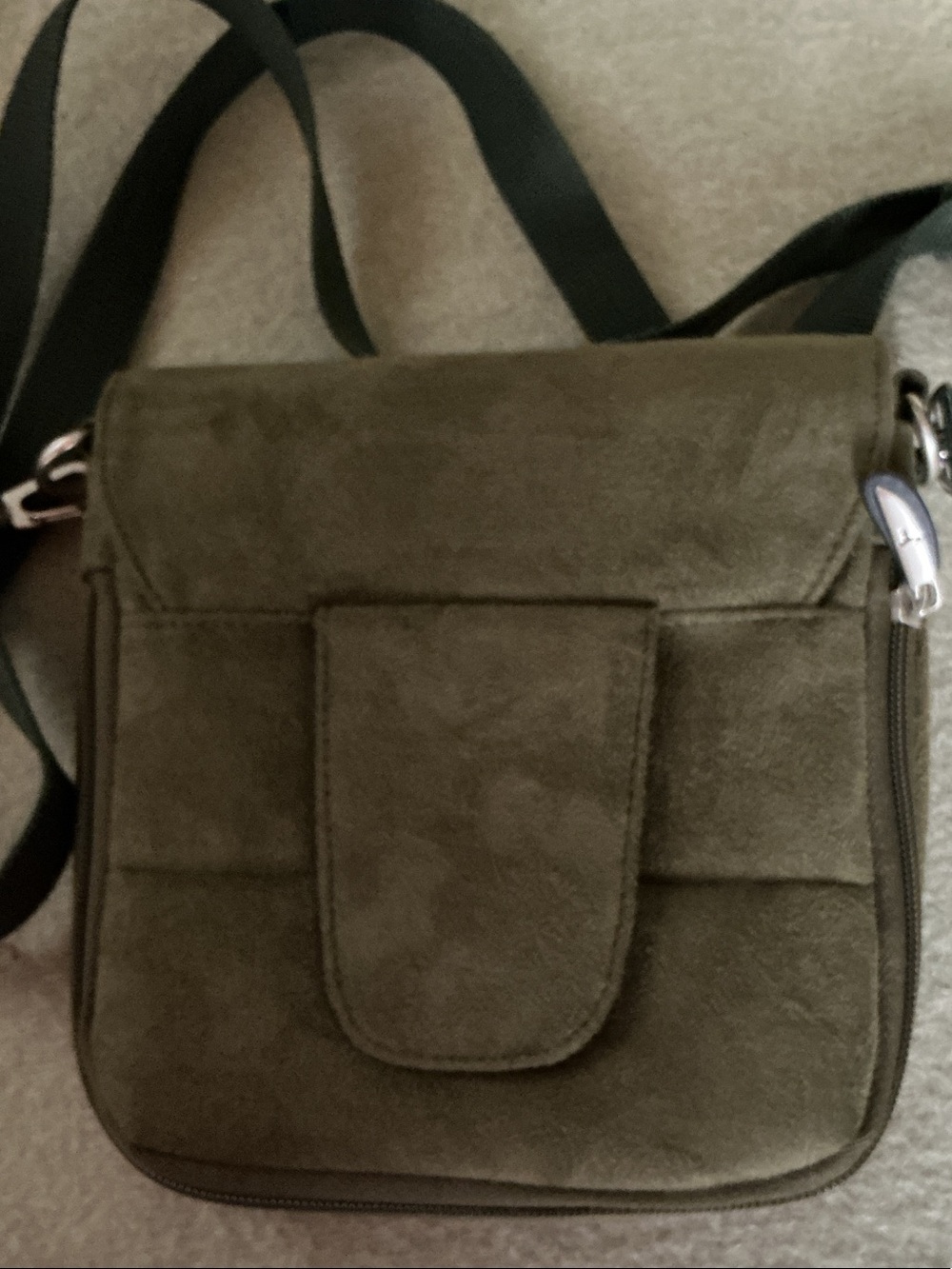 Travelon Olive Suede-Look Crossbody Bag with Black Strap